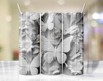 3D Butterfly & Flower Tumbler (Design 2)